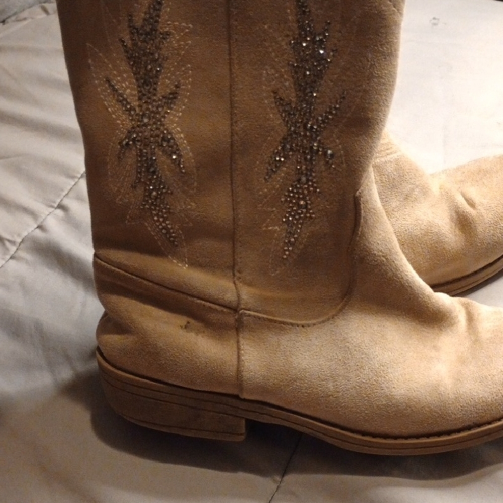 Steve Madden Tan Suede Embellished Heeled Boots